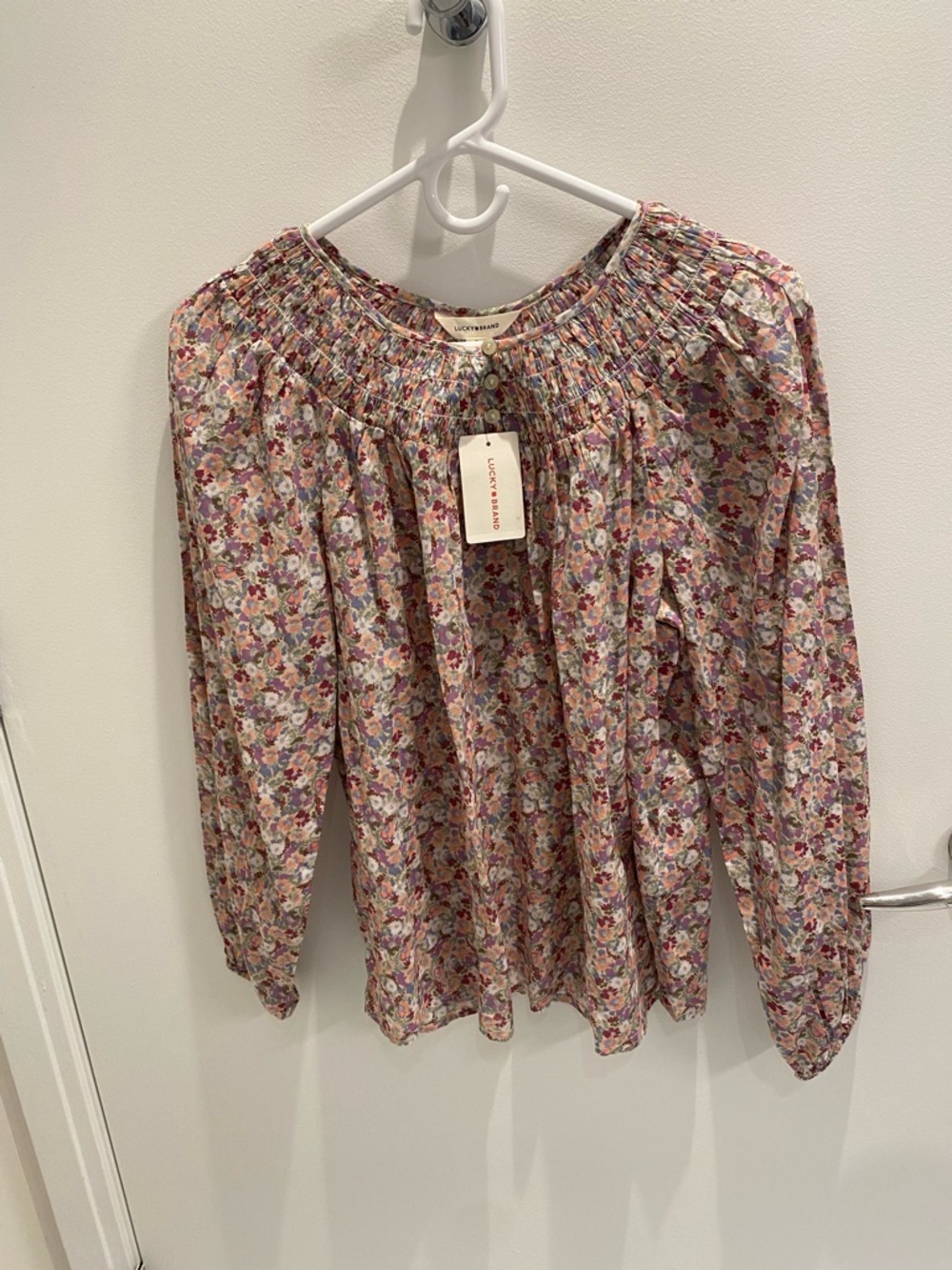 Lucky Brand smocked yoke peasant top, 100% cotton, size S, NWT, never worn